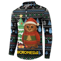 Micronesia Christmas Button Sweatshirt with Santa Owl Christmas Tree Gifts and Snowflake - Wonder Print Shop