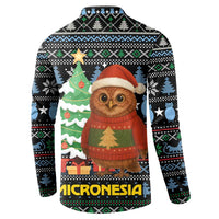 Micronesia Christmas Button Sweatshirt with Santa Owl Christmas Tree Gifts and Snowflake - Wonder Print Shop