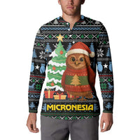 Micronesia Christmas Button Sweatshirt with Santa Owl Christmas Tree Gifts and Snowflake - Wonder Print Shop
