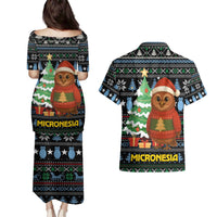 Micronesia Christmas Couples Matching Puletasi and Hawaiian Shirt with Santa Owl Christmas Tree Gifts and Snowflake - Wonder Print Shop