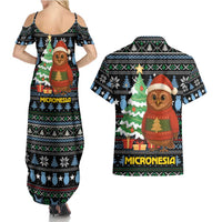 Micronesia Christmas Couples Matching Summer Maxi Dress and Hawaiian Shirt with Santa Owl Christmas Tree Gifts and Snowflake - Wonder Print Shop