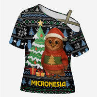 Micronesia Christmas Cross Shoulder Shirt with Santa Owl Christmas Tree Gifts and Snowflake - Wonder Print Shop
