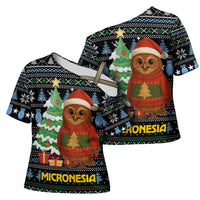 Micronesia Christmas Cross Shoulder Shirt with Santa Owl Christmas Tree Gifts and Snowflake - Wonder Print Shop