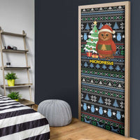 Micronesia Christmas Door Cover with Santa Owl Christmas Tree Gifts and Snowflake - Wonder Print Shop
