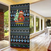 Micronesia Christmas Door Cover with Santa Owl Christmas Tree Gifts and Snowflake - Wonder Print Shop