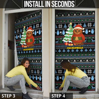 Micronesia Christmas Door Cover with Santa Owl Christmas Tree Gifts and Snowflake - Wonder Print Shop