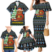 Micronesia Christmas Family Matching Mermaid Dress and Hawaiian Shirt with Santa Owl Christmas Tree Gifts and Snowflake - Wonder Print Shop