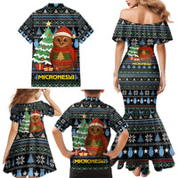 Micronesia Christmas Family Matching Mermaid Dress and Hawaiian Shirt with Santa Owl Christmas Tree Gifts and Snowflake - Wonder Print Shop