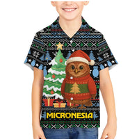 Micronesia Christmas Family Matching Mermaid Dress and Hawaiian Shirt with Santa Owl Christmas Tree Gifts and Snowflake - Wonder Print Shop