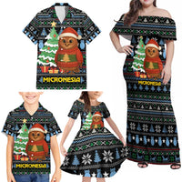 Micronesia Christmas Family Matching Off Shoulder Maxi Dress and Hawaiian Shirt with Santa Owl Christmas Tree Gifts and Snowflake - Wonder Print Shop