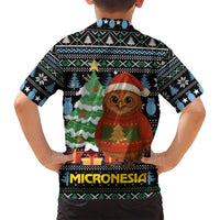 Micronesia Christmas Family Matching Off Shoulder Short Dress and Hawaiian Shirt with Santa Owl Christmas Tree Gifts and Snowflake - Wonder Print Shop