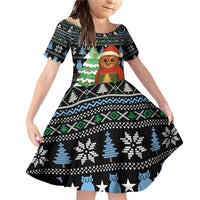 Micronesia Christmas Family Matching Off Shoulder Short Dress and Hawaiian Shirt with Santa Owl Christmas Tree Gifts and Snowflake - Wonder Print Shop