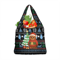 Micronesia Christmas Grocery Bag with Santa Owl Christmas Tree Gifts and Snowflake - Wonder Print Shop