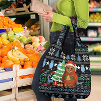 Micronesia Christmas Grocery Bag with Santa Owl Christmas Tree Gifts and Snowflake - Wonder Print Shop