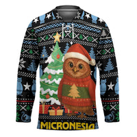 Micronesia Christmas Hockey Jersey with Santa Owl Christmas Tree Gifts and Snowflake - Wonder Print Shop