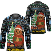 Micronesia Christmas Hockey Jersey with Santa Owl Christmas Tree Gifts and Snowflake - Wonder Print Shop