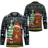 Micronesia Christmas Hockey Jersey with Santa Owl Christmas Tree Gifts and Snowflake - Wonder Print Shop