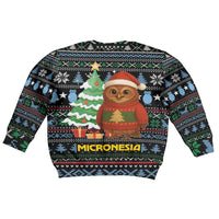 Micronesia Christmas Kid Ugly Christmas Sweater with Santa Owl Christmas Tree Gifts and Snowflake - Wonder Print Shop