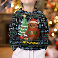 Micronesia Christmas Kid Ugly Christmas Sweater with Santa Owl Christmas Tree Gifts and Snowflake - Wonder Print Shop