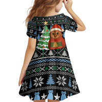 Micronesia Christmas Kid Short Sleeve Dress with Santa Owl Christmas Tree Gifts and Snowflake - Wonder Print Shop