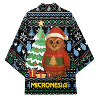 Micronesia Christmas Kimono with Santa Owl Christmas Tree Gifts and Snowflake - Wonder Print Shop