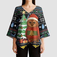 Micronesia Christmas Kimono Sleeve Blouse with Santa Owl Christmas Tree Gifts and Snowflake - Wonder Print Shop