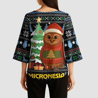 Micronesia Christmas Kimono Sleeve Blouse with Santa Owl Christmas Tree Gifts and Snowflake - Wonder Print Shop