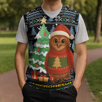 Micronesia Christmas Knitted V-Neck Vest with Santa Owl Christmas Tree Gifts and Snowflake - Wonder Print Shop