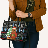 Micronesia Christmas Leather Bag with Santa Owl Christmas Tree Gifts and Snowflake - Wonder Print Shop