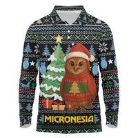 Micronesia Christmas Long Sleeve Polo Shirt with Santa Owl Christmas Tree Gifts and Snowflake - Wonder Print Shop