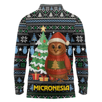 Micronesia Christmas Long Sleeve Polo Shirt with Santa Owl Christmas Tree Gifts and Snowflake - Wonder Print Shop