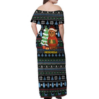 Micronesia Christmas Off Shoulder Maxi Dress with Santa Owl Christmas Tree Gifts and Snowflake - Wonder Print Shop