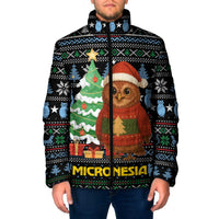 Micronesia Christmas Padded Jacket with Santa Owl Christmas Tree Gifts and Snowflake - Wonder Print Shop