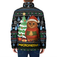 Micronesia Christmas Padded Jacket with Santa Owl Christmas Tree Gifts and Snowflake - Wonder Print Shop