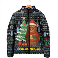 Micronesia Christmas Padded Jacket with Santa Owl Christmas Tree Gifts and Snowflake - Wonder Print Shop
