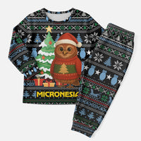 Micronesia Christmas Pajama Set with Santa Owl Christmas Tree Gifts and Snowflake - Wonder Print Shop