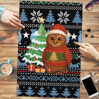 Micronesia Christmas Puzzle with Santa Owl Christmas Tree Gifts and Snowflake - Wonder Print Shop