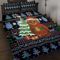 Micronesia Christmas Quilt Bed Set with Santa Owl Christmas Tree Gifts and Snowflake - Wonder Print Shop