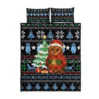 Micronesia Christmas Quilt Bed Set with Santa Owl Christmas Tree Gifts and Snowflake - Wonder Print Shop