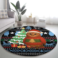 Micronesia Christmas Round Carpet with Santa Owl Christmas Tree Gifts and Snowflake - Wonder Print Shop
