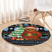 Micronesia Christmas Round Carpet with Santa Owl Christmas Tree Gifts and Snowflake - Wonder Print Shop