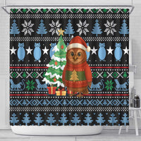 Micronesia Christmas Shower Curtain with Santa Owl Christmas Tree Gifts and Snowflake - Wonder Print Shop