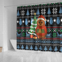 Micronesia Christmas Shower Curtain with Santa Owl Christmas Tree Gifts and Snowflake - Wonder Print Shop