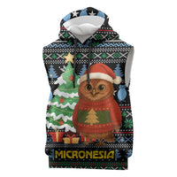 Micronesia Christmas Sleeveless Hoodie with Santa Owl Christmas Tree Gifts and Snowflake - Wonder Print Shop