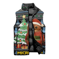 Micronesia Christmas Sleeveless Puffer Jacket with Santa Owl Christmas Tree Gifts and Snowflake - Wonder Print Shop
