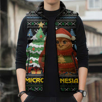 Micronesia Christmas Sleeveless Puffer Jacket with Santa Owl Christmas Tree Gifts and Snowflake - Wonder Print Shop