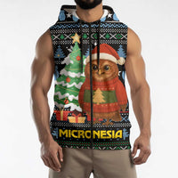 Micronesia Christmas Sleeveless Zip Hoodie with Santa Owl Christmas Tree Gifts and Snowflake - Wonder Print Shop