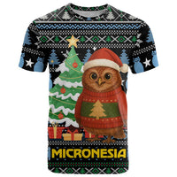 Micronesia Christmas T Shirt with Santa Owl Christmas Tree Gifts and Snowflake - Wonder Print Shop