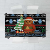 Micronesia Christmas Tablecloth with Santa Owl Christmas Tree Gifts and Snowflake - Wonder Print Shop