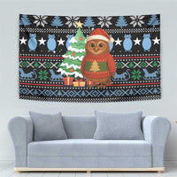 Micronesia Christmas Tapestry with Santa Owl Christmas Tree Gifts and Snowflake - Wonder Print Shop
